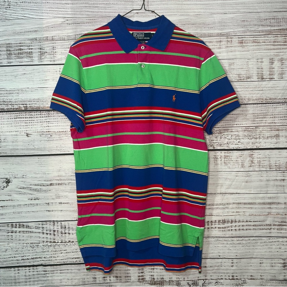 Polo Ralph Lauren Large Colorful Custom Fit Striped Polo Short Sleeve Shirt